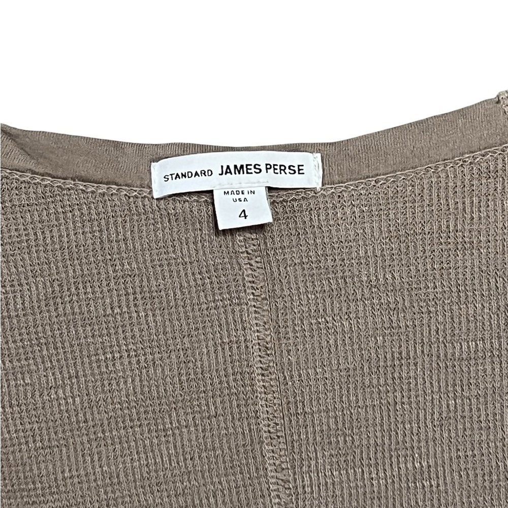 James Perse standard taupe scoop neck long sleeve cotton Henley top Made in USA - Picture 6 of 9